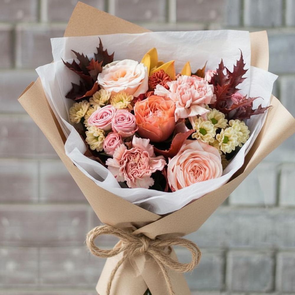 Букет цветов из: Гвоздики, Хризантемы и Розы в Новохаритоново