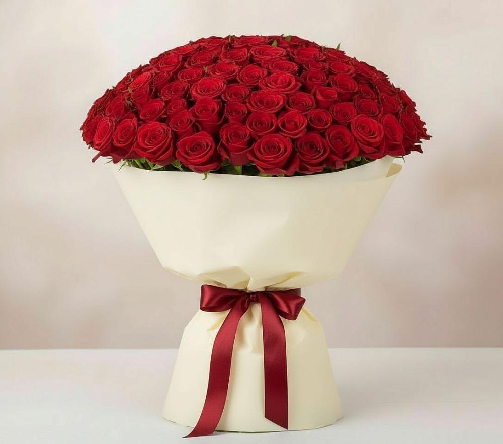 Букет 101 Красная роза Милано в Новохаритоново