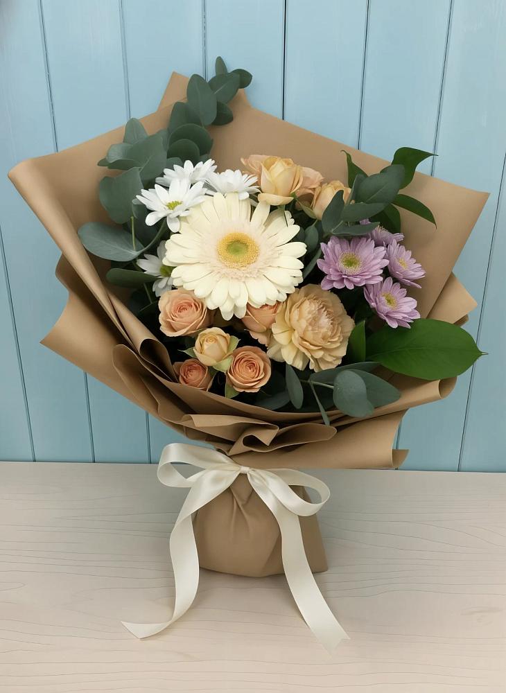 Букет цветов из: Герберы и Хризантемы в Новохаритоново