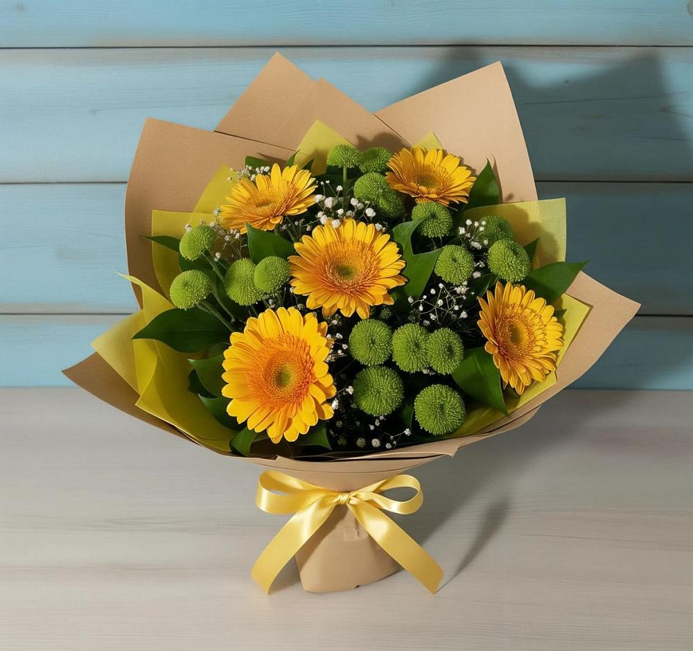 Букет цветов из: Герберы и Хризантемы в Новохаритоново