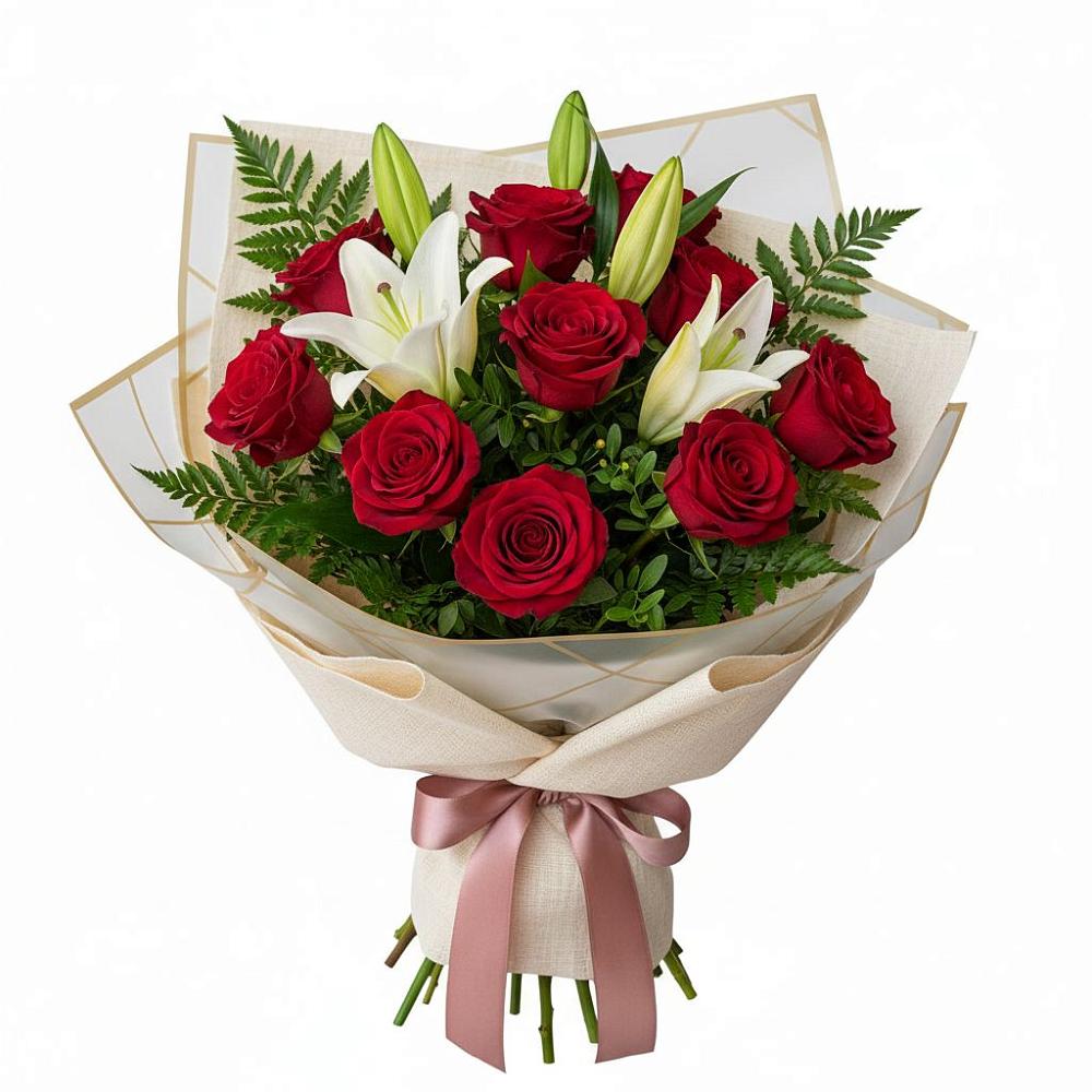 Букет цветов из: Лилии и Розы в Новохаритоново