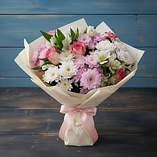 Букет цветов из:  Хризантемы, Альстромерии и Розы в Новохаритоново