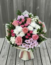 Букет цветов из:  Альстромерии, Гвоздики, Розы и Хризантемы в Новохаритоново