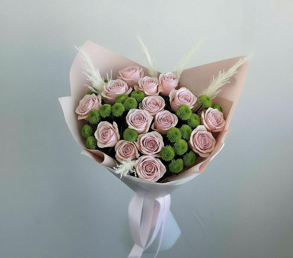 Букет цветов из: Розы и Хризантемы в Новохаритоново