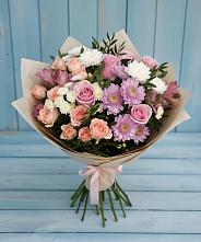 Букет цветов из:  Хризантемы, Розы и Альстромерии в Новохаритоново