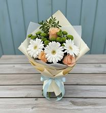Букет цветов из:  Герберы, Розы и Хризантемы в Новохаритоново