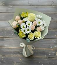 Букет цветов из:  Альстромерии, Розы и Хризантемы в Новохаритоново