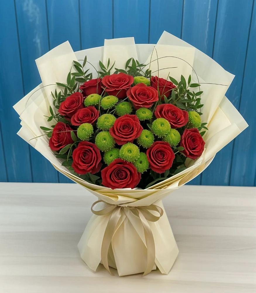 Букет цветов из: Розы и Хризантемы в Новохаритоново